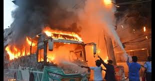 Man killed as arsonists set bus on fire in Mymensingh
